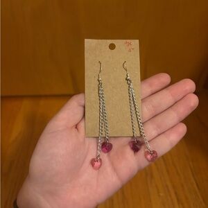 Stamped 925 Elegant Silver Heart Drop Earrings